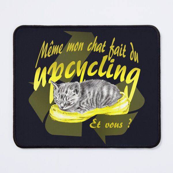Item preview, Sleeping kitten in old shoe - graphite version, Upcycling text in yellow colorized French designed and sold by SylvieG18.