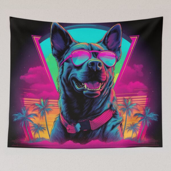 Item preview, Neon Dog with Cyan and Pink Shades designed and sold by shanessie6.