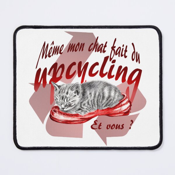 Item preview, Sleeping kitten in old shoe - graphite version, Upcycling text in red colorized French designed and sold by SylvieG18.