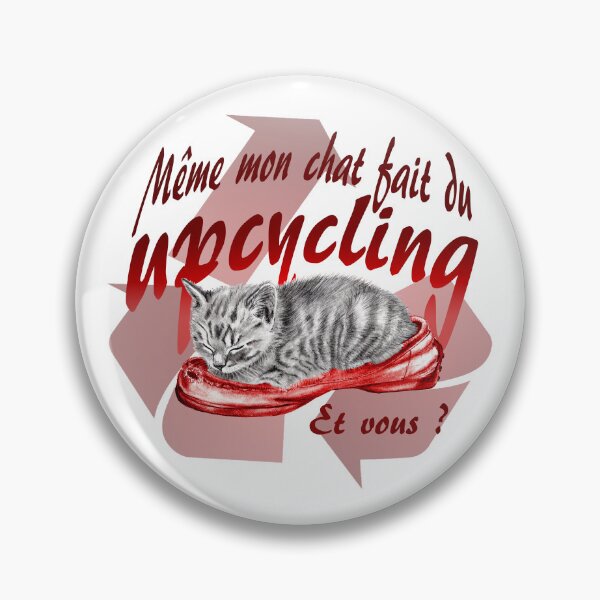 Item preview, Sleeping kitten in old shoe - graphite version, Upcycling text in red colorized French designed and sold by SylvieG18.
