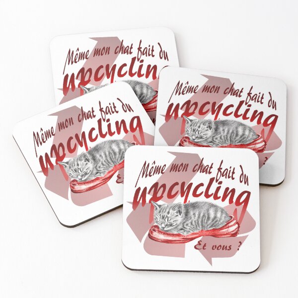 Item preview, Sleeping kitten in old shoe - graphite version, Upcycling text in red colorized French designed and sold by SylvieG18.