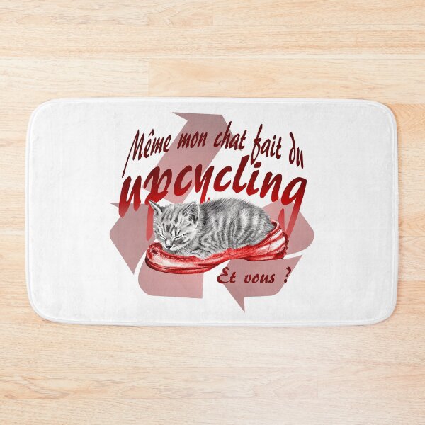 Item preview, Sleeping kitten in old shoe - graphite version, Upcycling text in red colorized French designed and sold by SylvieG18.