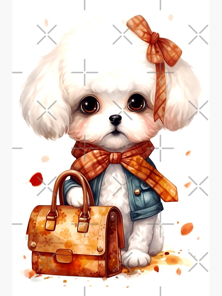 Bichon Frise Dog Clipart Dog with Purse Fashionable Dog Art