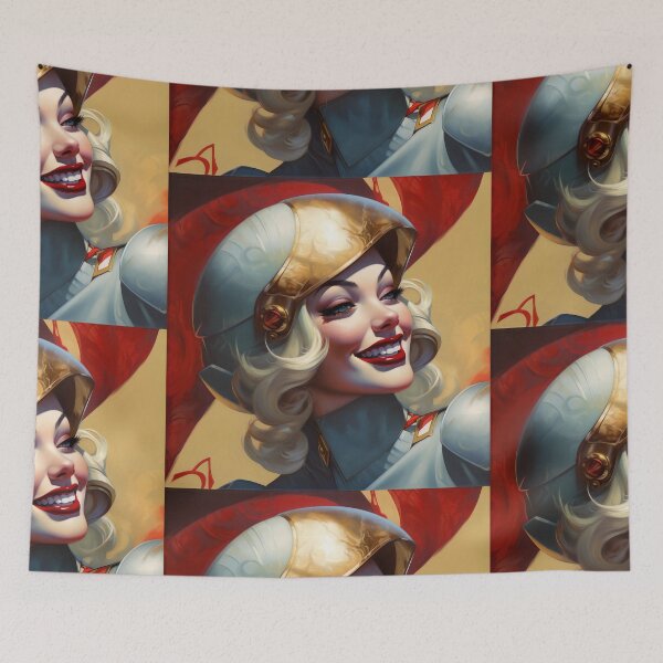 Aperçu de l'œuvre Sourire dans l'espace, science-fiction, art rétro, pop art, pin-up créée et vendue par GueloStudio.