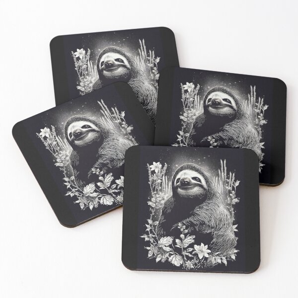 Item preview, Sloth Surrounded by Flowers Black and White designed and sold by LilyBell6.