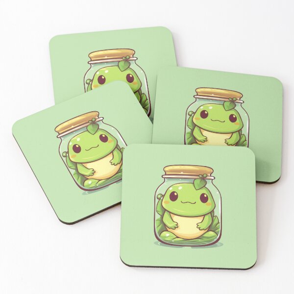 Item preview, Kawaii baby frog in a jar with leaf as a tag  designed and sold by MagicStrawberry.