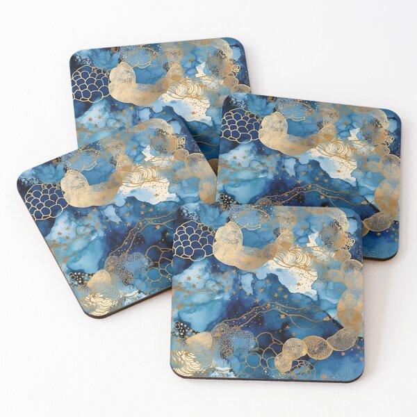 Item preview, Alcohol Ink Blue Gold Yukata Marble Pattern Artwork designed and sold by EnchantedPixel3.