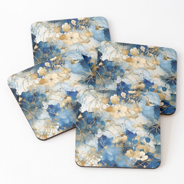 Item preview, Alcohol Ink Blue Gold Yukata Marble Pattern Artwork designed and sold by EnchantedPixel3.