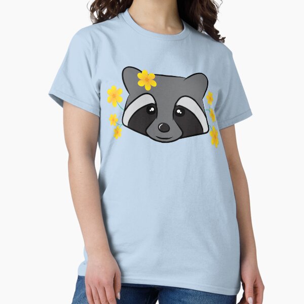 Raccoons and Flowers Print Classic T-Shirt