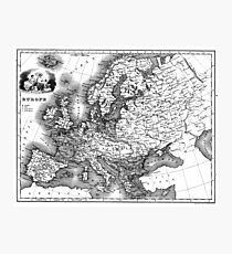 Vintage Map of Europe (1842) BW Photographic Print