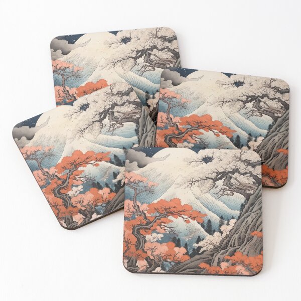Item preview, Okiyo-e Vintage Retro Japanese Forest Mountain Storm Wood Block Art designed and sold by BrandonArtWorld.