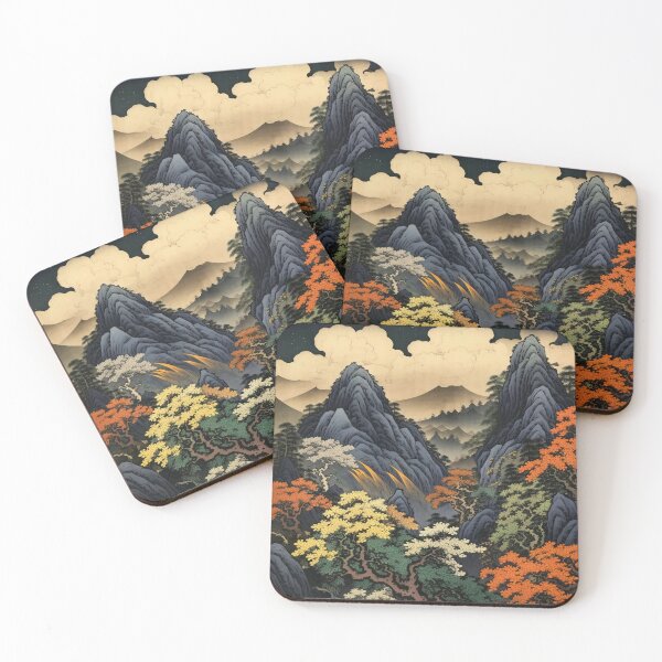 Item preview, Okiyo-e Vintage Retro Japanese Forest Mountain Storm Wood Block Art designed and sold by BrandonArtWorld.