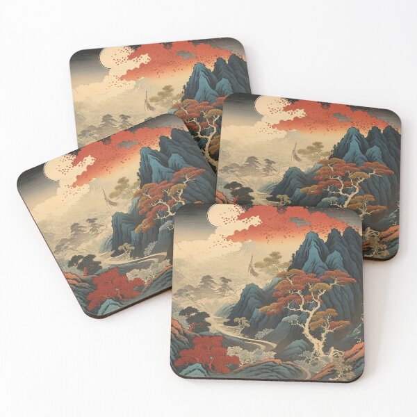Item preview, Okiyo-e Vintage Retro Japanese Forest Mountain Storm Wood Block Art designed and sold by BrandonArtWorld.