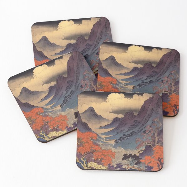 Item preview, Okiyo-e Vintage Retro Japanese Forest Mountain Storm Wood Block Art designed and sold by BrandonArtWorld.