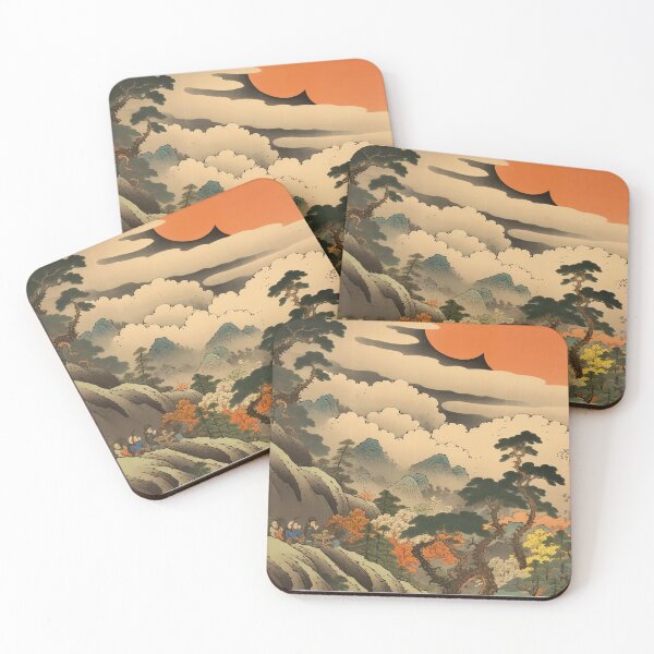 Item preview, Okiyo-e Vintage Retro Japanese Forest Mountain Storm Wood Block Art designed and sold by BrandonArtWorld.