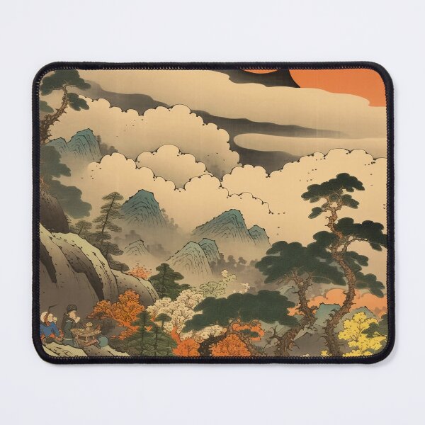 Item preview, Okiyo-e Vintage Retro Japanese Forest Mountain Storm Wood Block Art designed and sold by BrandonArtWorld.