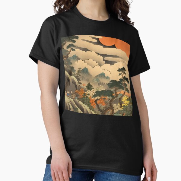 Item preview, Okiyo-e Vintage Retro Japanese Forest Mountain Storm Wood Block Art designed and sold by BrandonArtWorld.