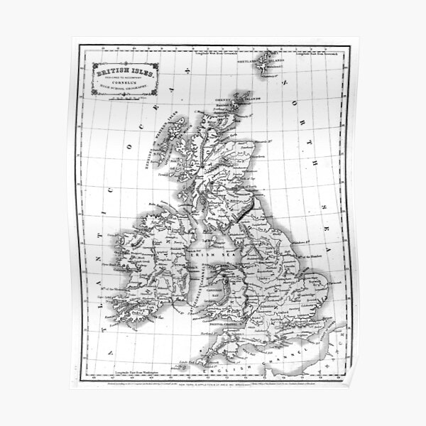 Vintage Map Of Europe 1842 Bw Poster By Bravuramedia Redbubble