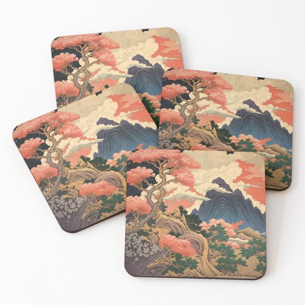 Item preview, Okiyo-e Vintage Retro Japanese Forest Mountain Storm Wood Block Art designed and sold by BrandonArtWorld.
