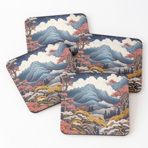 Item preview, Okiyo-e Vintage Retro Japanese Forest Mountain Storm Wood Block Art designed and sold by BrandonArtWorld.