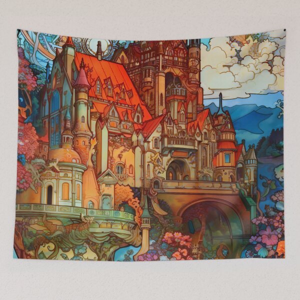Item preview, Architectural Fantasy Art Nouveau Storybook Castle designed and sold by entwithanaxe.