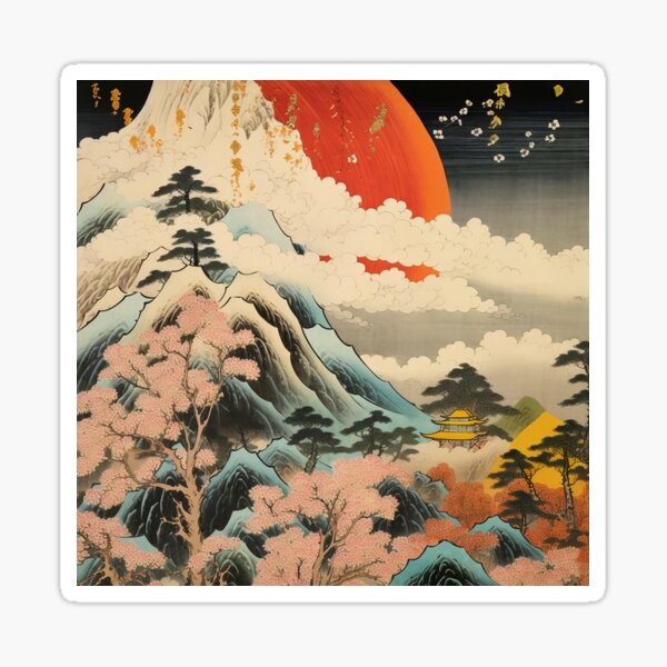 Item preview,  Okiyo-e Vintage Retro Japanese Forest Mountain Storm Wood Block Art designed and sold by BrandonArtWorld.
