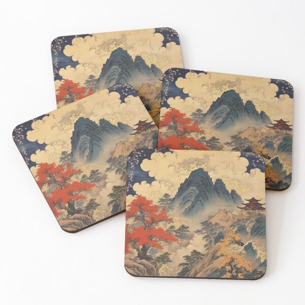 Item preview, Okiyo-e Vintage Retro Japanese Forest Mountain Storm Wood Block Art designed and sold by BrandonArtWorld.