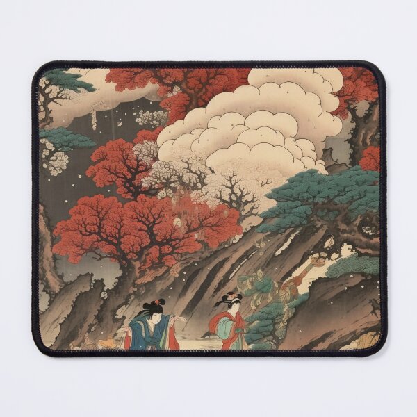 Item preview, Okiyo-e Vintage Retro Japanese Forest Mountain Storm Wood Block Art designed and sold by BrandonArtWorld.