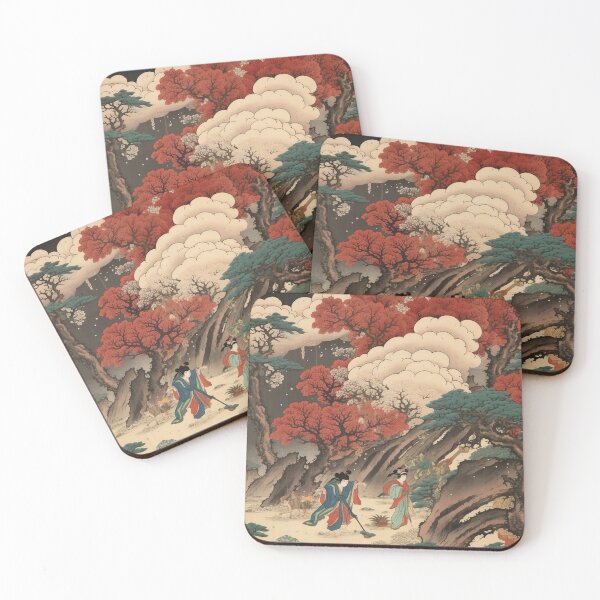 Item preview, Okiyo-e Vintage Retro Japanese Forest Mountain Storm Wood Block Art designed and sold by BrandonArtWorld.