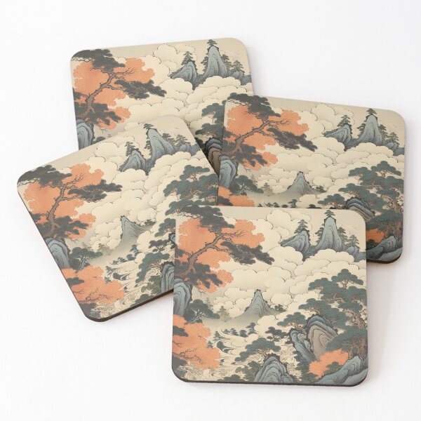Item preview, Okiyo-e Vintage Retro Japanese Forest Mountain Storm Wood Block Art designed and sold by BrandonArtWorld.