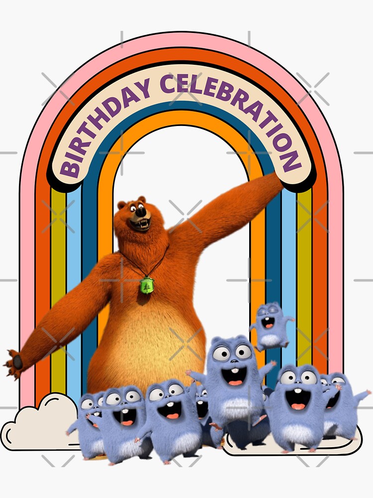 “Happy Birthday Celebration with grizzly” Sticker for Sale by kiddoluxx