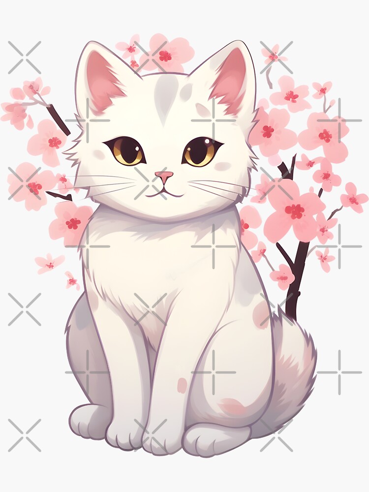 Kawaii Cat Eating a Slice of Strawberry Cake  Sticker for Sale by  Sereneluna