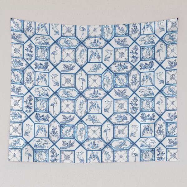 Item preview, blue and white tile designed and sold by letsgow8th.