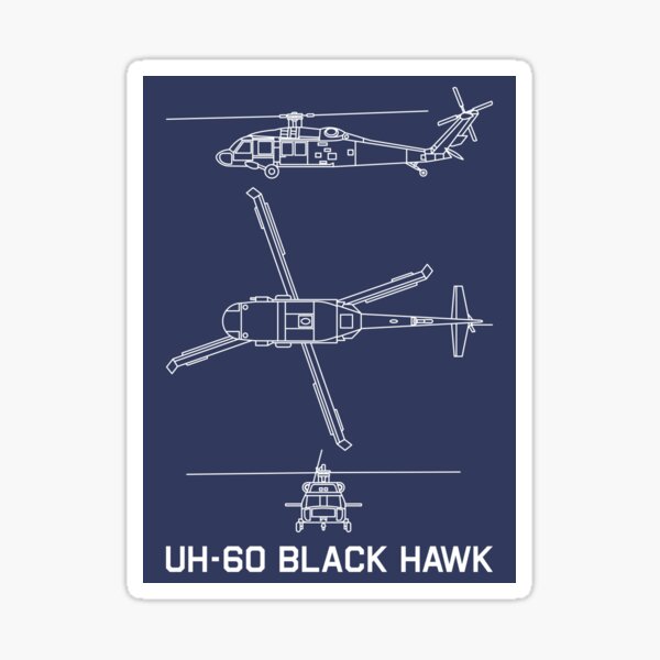 UH-60 Black Hawk Military Helicopter Blueprint Diagrams Sticker
