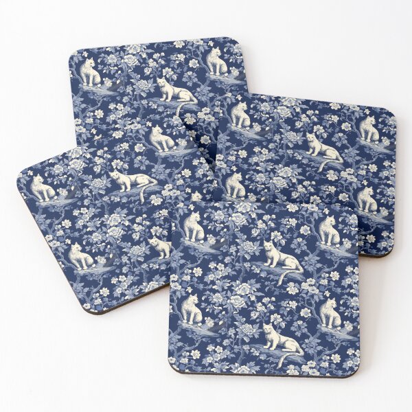 Item preview, Cat Toile (Blue and White) designed and sold by AwesomeAiArt.