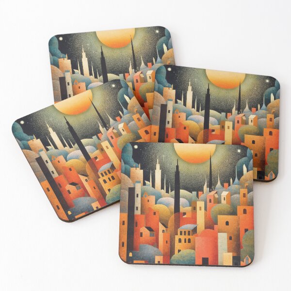 Item preview, A Painting Of A Sky With An Orange City In It, In The Style Of Art Deco Designer designed and sold by GiveMeMood.