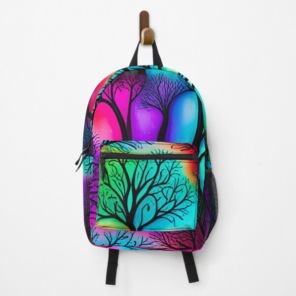 Item preview, Black Spooky Tree Silhouettes in Rainbow Light Pattern designed and sold by WitchyWare.