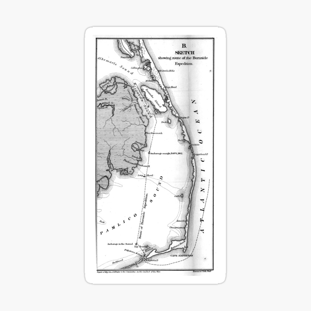Vintage Map Of The Outer Banks 1862 Bw Photographic Print By Bravuramedia Redbubble
