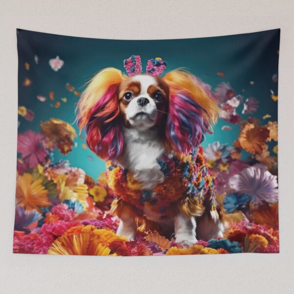 Item preview, Cavalier King Charles Spaniard Flower Power - Dog Art designed and sold by DigitalArties.