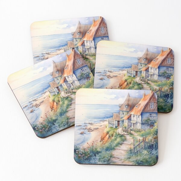 Item preview, Romantic village by the ocean designed and sold by Ocean-Lana.