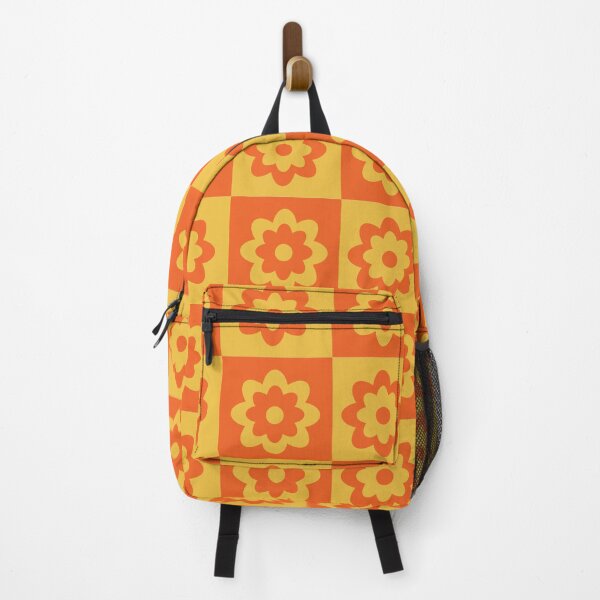Vista previa del artículo con la obra «Patrón de flores retro a cuadros en naranja y amarillo», diseñado y vendido por Yasminepatterns .