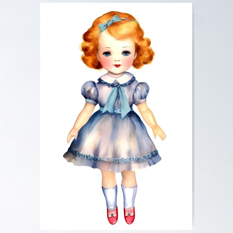 Vintage Doll Clipart, Antique Toy Series, Retro Plaything Art