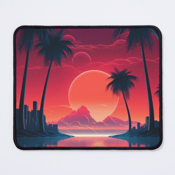 Item preview, A red and orange poster with palm trees and a sunset in the background designed and sold by JoBlack1.