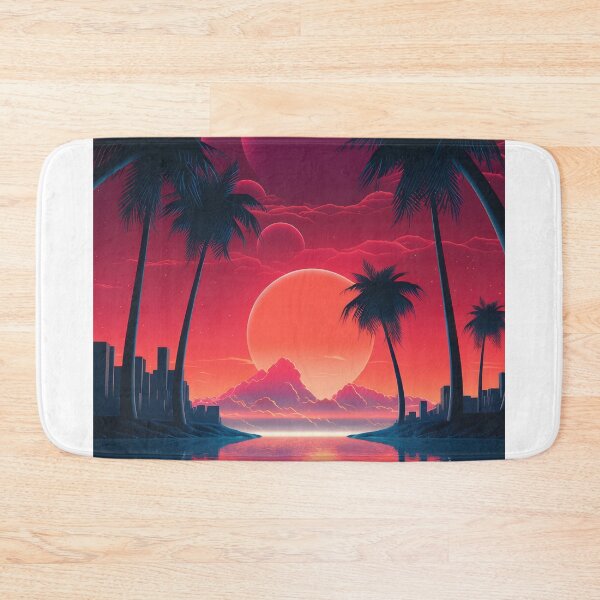 Item preview, A red and orange poster with palm trees and a sunset in the background designed and sold by JoBlack1.