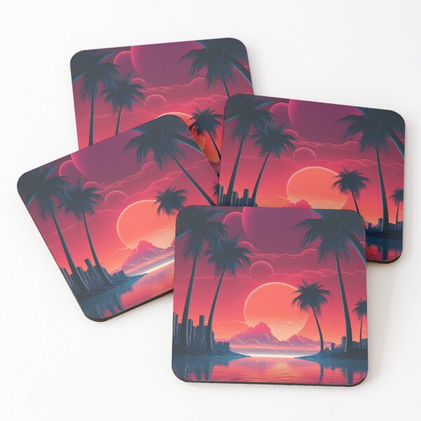 Item preview, A red and orange poster with palm trees and a sunset in the background designed and sold by JoBlack1.