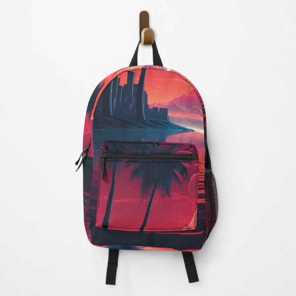 Item preview, A red and orange poster with palm trees and a sunset in the background designed and sold by JoBlack1.