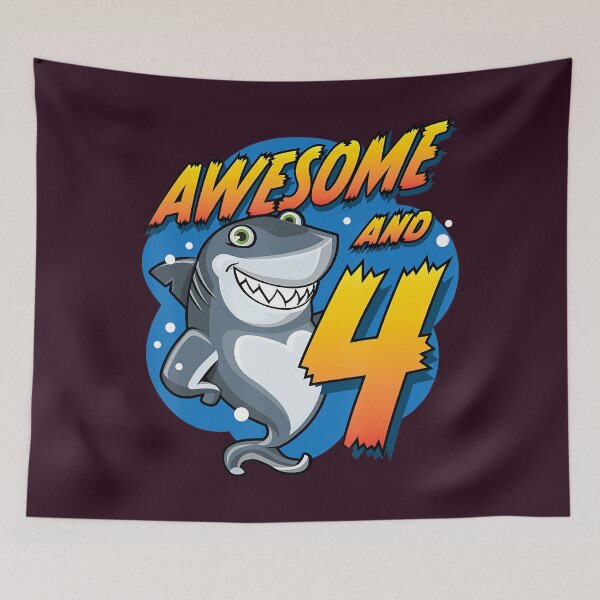 Item preview, Awesome And 4 Shark Four Year Old 	 Shark Birthday Party 		 designed and sold by nzbuljqv59.