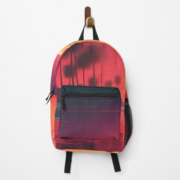 Item preview, A sunset on the beach with palm trees and mountains in the background designed and sold by JoBlack1.