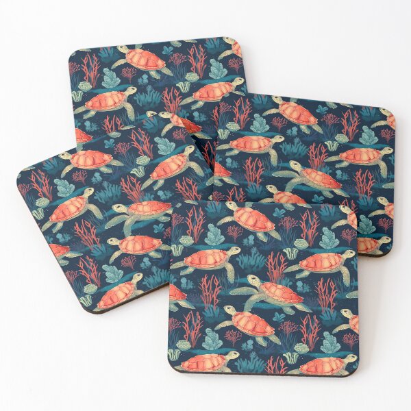 Item preview, Seaturtles and Corals Pattern designed and sold by Hibiskusmond.