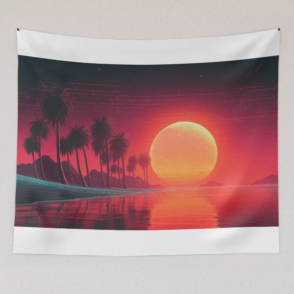 Item preview, A sunset on the beach with palm trees and a red sky designed and sold by JoBlack1.